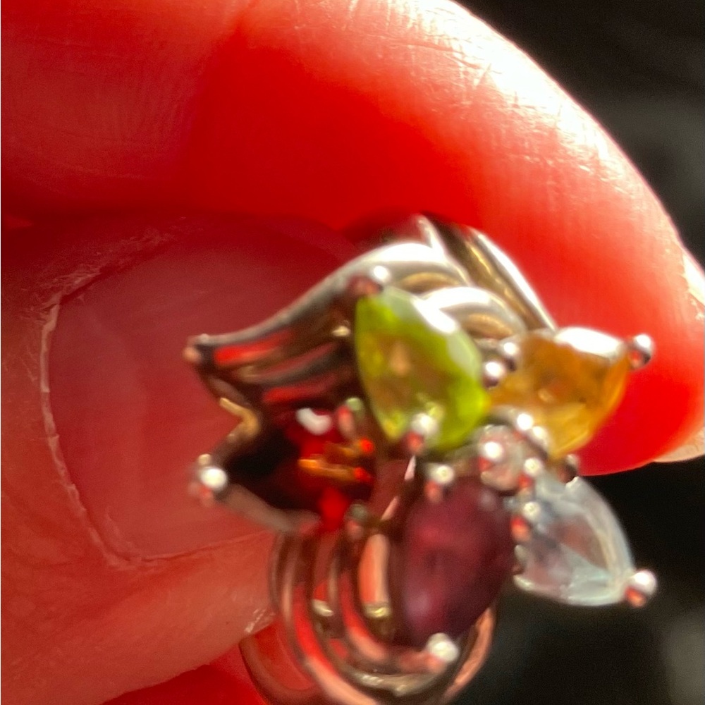 Silver Semi Precious Stones Flower Ring 7 - Picture 9 of 9